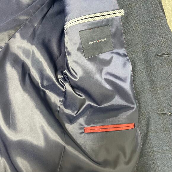 Tommy Hilfiger Men’s Blazer Suit Jacket & Pants Set Navy Blue Plaid Button Up - Picture 9 of 16